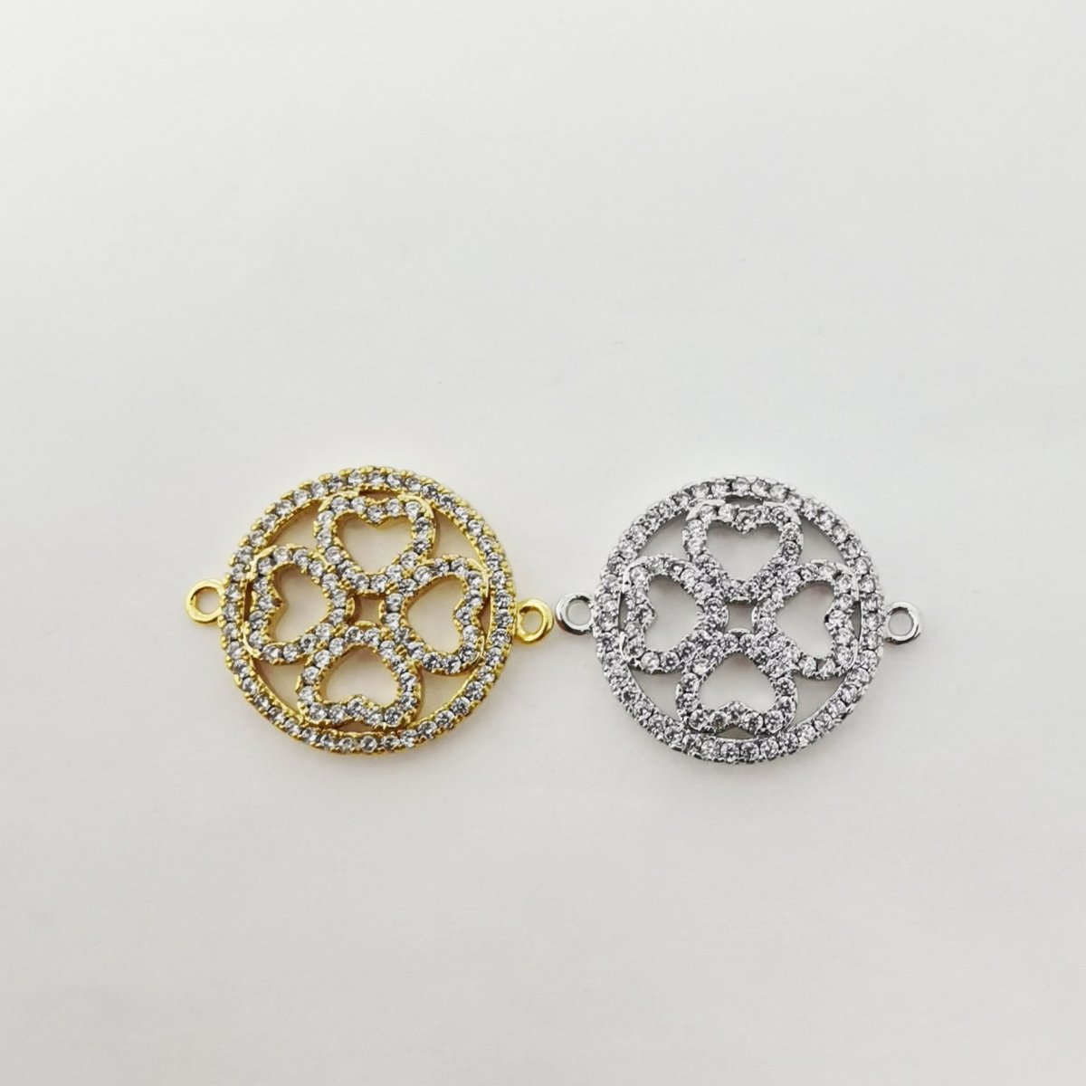 On Sale! CLEARANCE! Gold Filled Heart Love, Clover Lucky Charm, Flower, Cubic Zirconia Bracelet Charm Necklace Pendant Findings, CONNECTOR for Jewelry Making | F-144 - DLUXCA