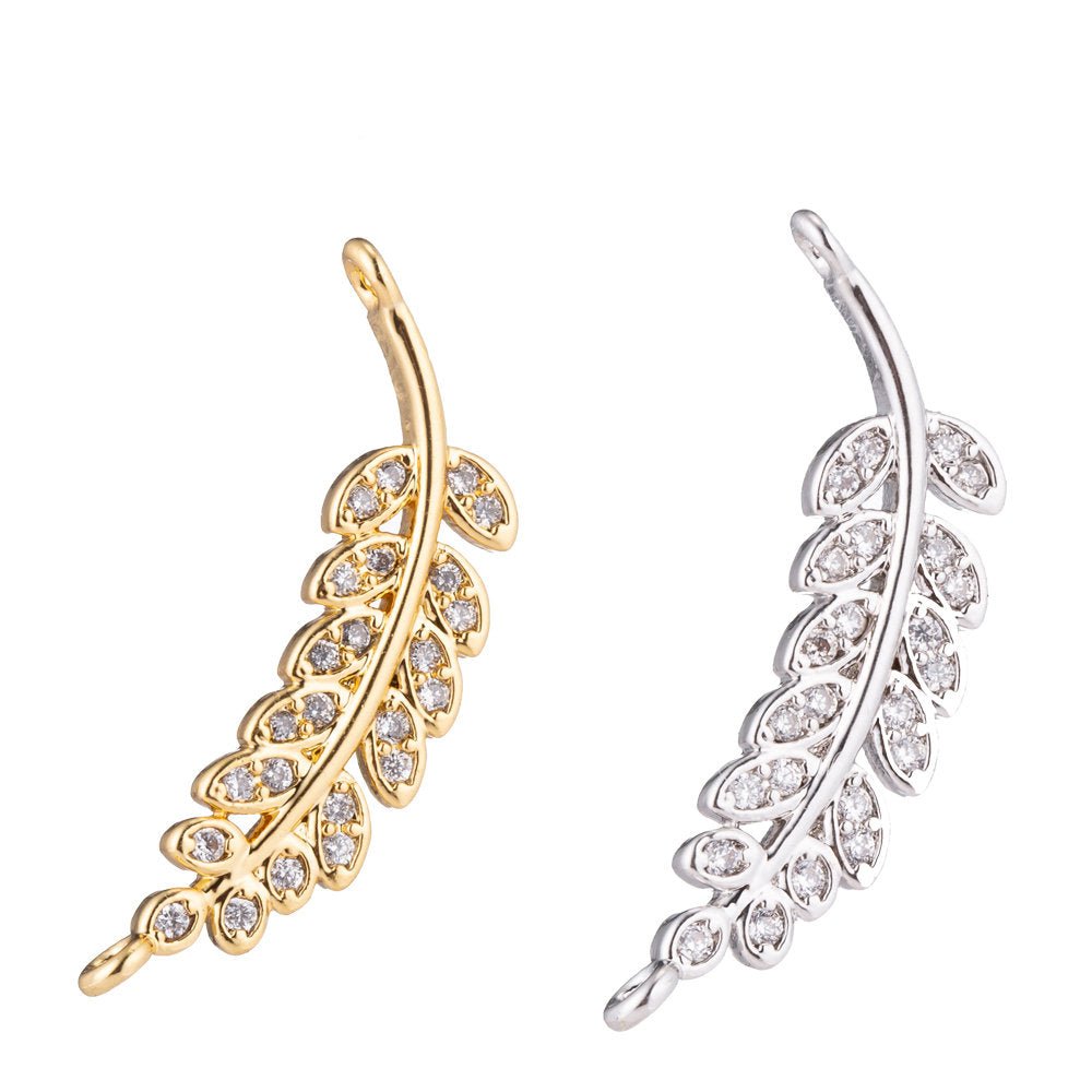 On Sale! CLEARANCE! Gold Filled Leaf, Tree Branch, Flower, Foliage, Cubic Zirconia Bracelet CONNECTOR Charm, Necklace Pendant, Findings for Jewelry Making F-166 - DLUXCA
