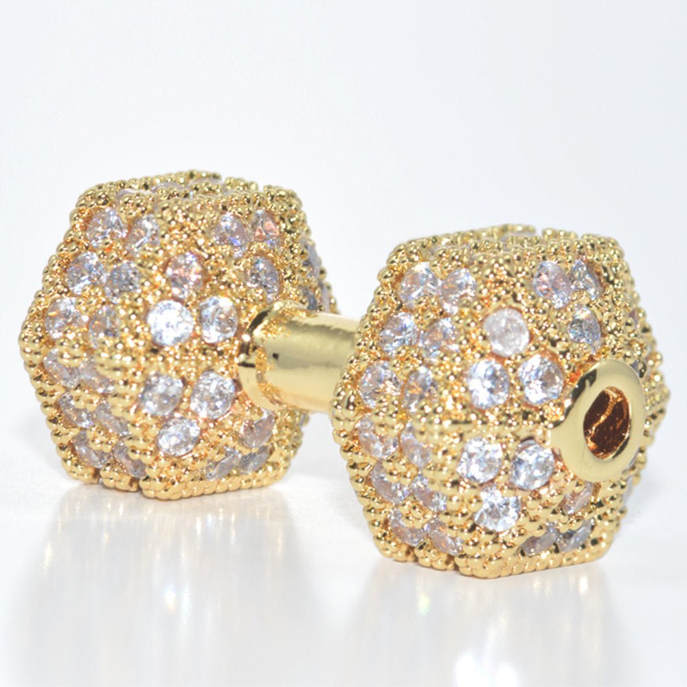 On Sale! CLEARANCE! Gold Filled Weight Lifting Sports Bracelet Charm Connector Genuine Cubic Zirconia Crystal Paved Design Cooper Plated Material | B-160 - DLUXCA