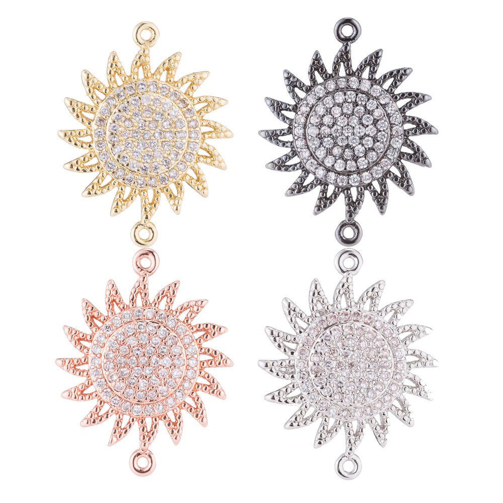 On Sale! CLEARANCE! Gold / Rose Gold / Black / Silver Sun Bright, Sunshine, Sun Rays, Sunny Day, Celestial, Star, Cubic Zirconia Bracelet Charm Bead Finding Connector for Jewelry Making | F-121 - DLUXCA