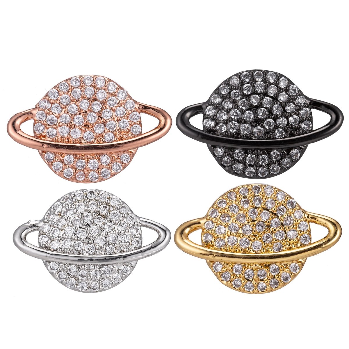 On Sale! CLEARANCE! Micro Pave CZ Planet Charm 18K Gold Filled Ring Saturn Planet Bracelet Charm Bead Finding CONNECTOR For Earring Jewelry Making F-224 - DLUXCA