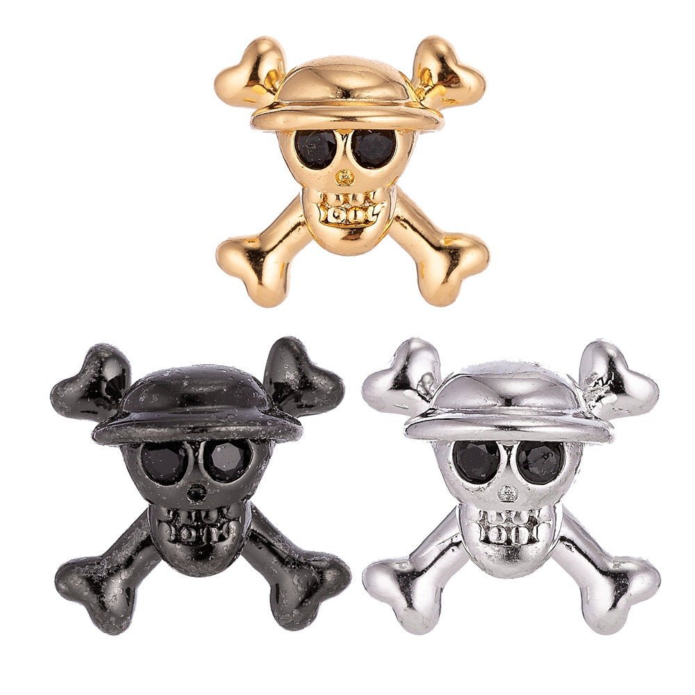 On Sale! CLEARANCE! One Piece Pirate Skull Bead Spacer for Men Bracelet Silver Danger Warning Poison Skull and Crossbones Charm Connector 13x13mm | B-021 - DLUXCA