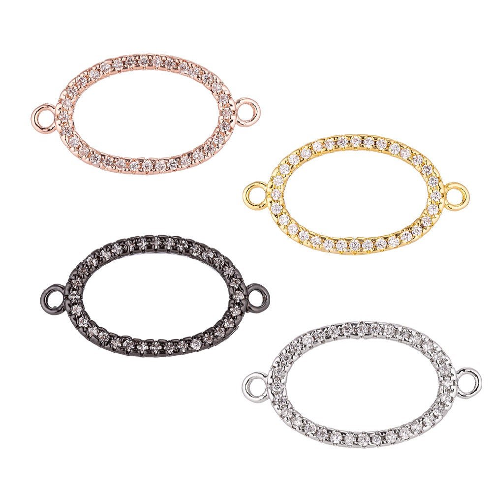 On Sale! CLEARANCE! Rose Gold, Silver, Black, 18K Gold Filled Ellipse Shape Cubic Zirconia Charm Necklace Pendant Findings for Jewelry Making, CONECTOR | F-060 - DLUXCA