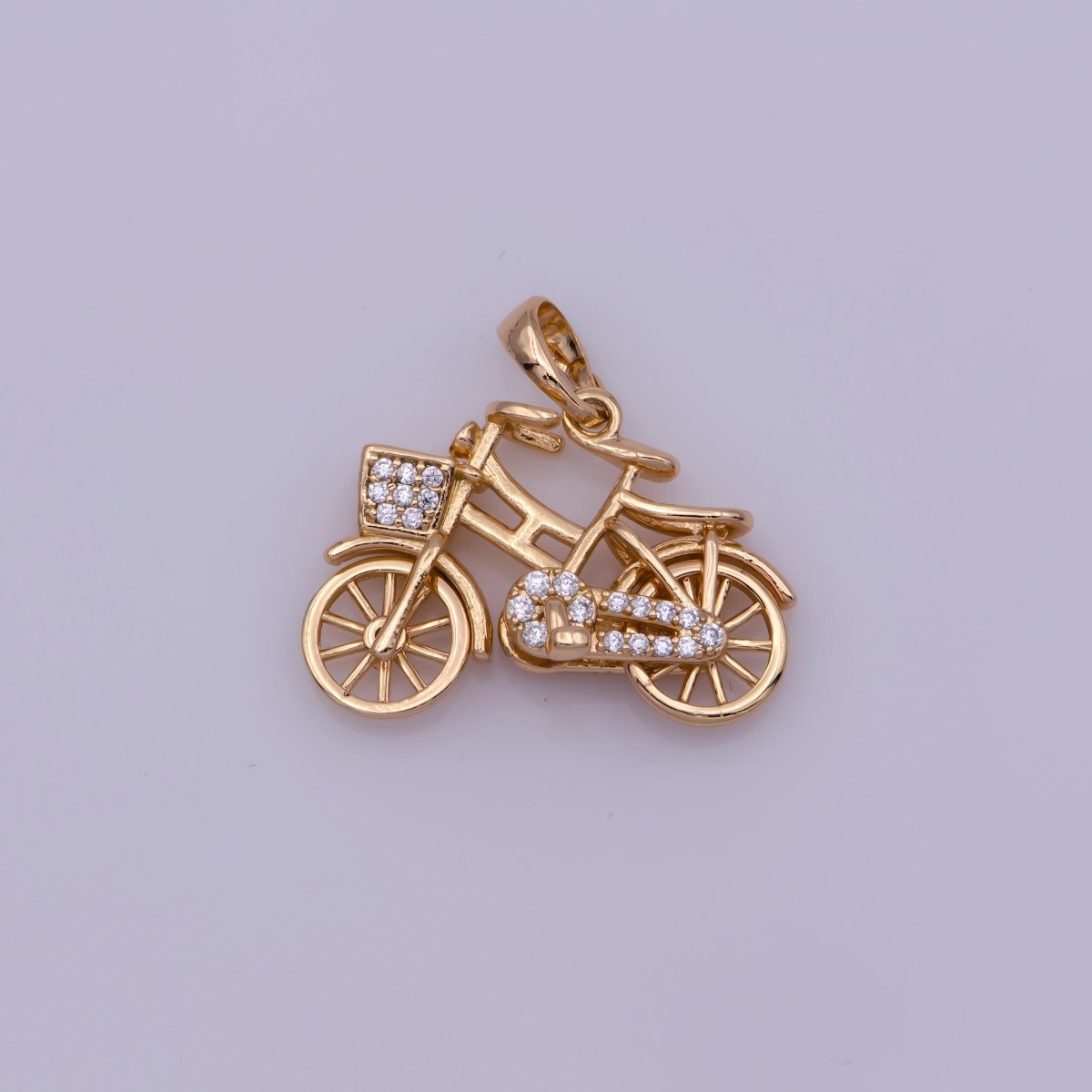 On Sale! CLEARANCE! White Gold Filled, 18K Gold Filled Bicycle Necklace PENDANT, Micro Pave CZ Outdoor Sport Charm, Girl Necklace Findings For Jewelry Making I-228 - DLUXCA