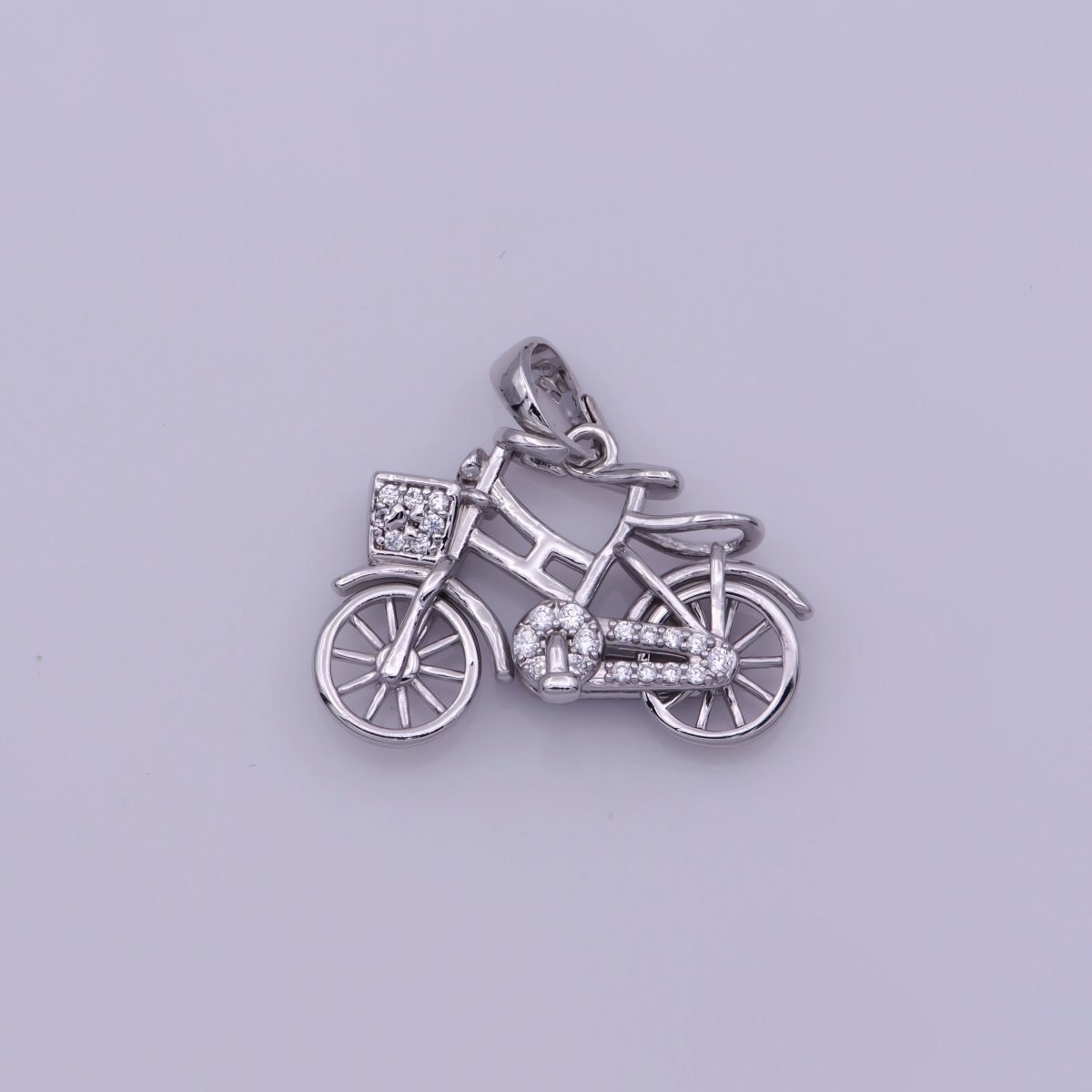 On Sale! CLEARANCE! White Gold Filled, 18K Gold Filled Bicycle Necklace PENDANT, Micro Pave CZ Outdoor Sport Charm, Girl Necklace Findings For Jewelry Making I-228 - DLUXCA