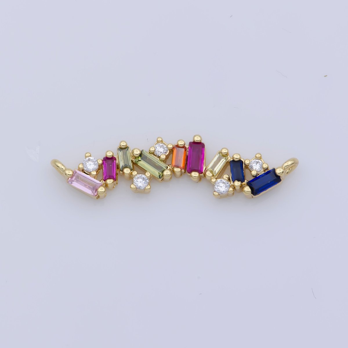 On Sale! CLEARANCE! White Gold Filled, 24K Gold Filled Bar Charm Pave Multi-Color Stone Bar Charm CONNECTOR, Colorful Bar Baguette For Necklace Bracelet Component Supply F-306 - DLUXCA