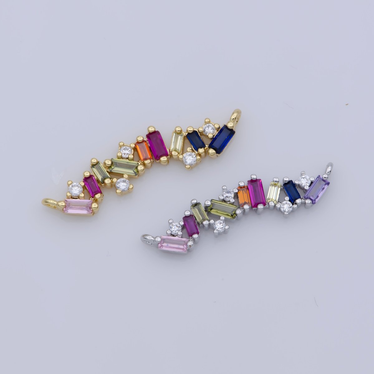 On Sale! CLEARANCE! White Gold Filled, 24K Gold Filled Bar Charm Pave Multi-Color Stone Bar Charm CONNECTOR, Colorful Bar Baguette For Necklace Bracelet Component Supply F-306 - DLUXCA
