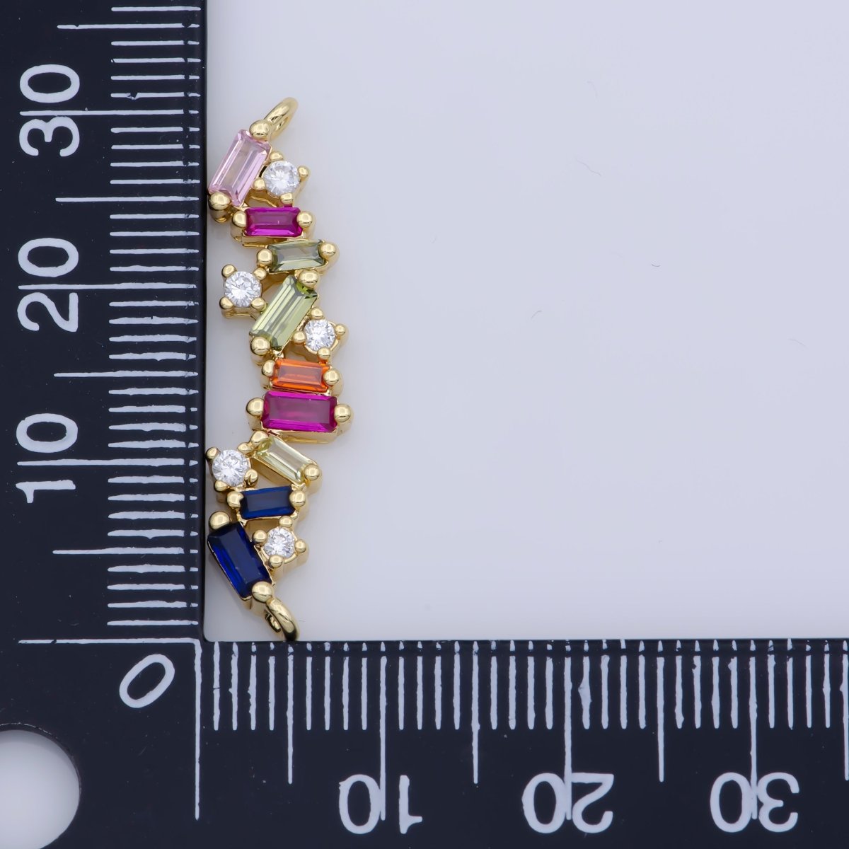 On Sale! CLEARANCE! White Gold Filled, 24K Gold Filled Bar Charm Pave Multi-Color Stone Bar Charm CONNECTOR, Colorful Bar Baguette For Necklace Bracelet Component Supply F-306 - DLUXCA