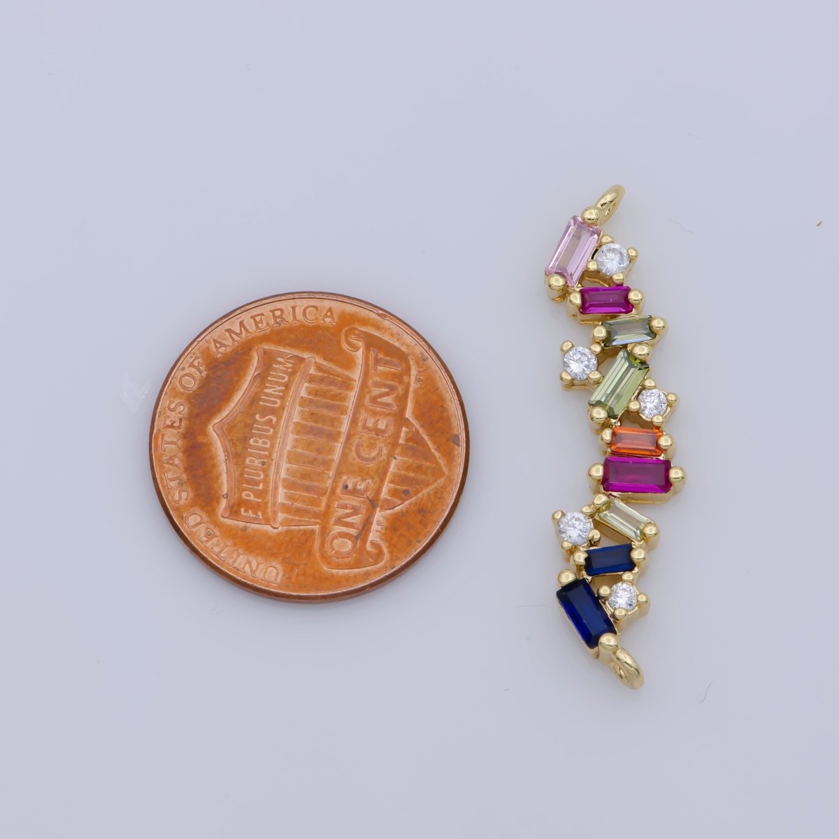 On Sale! CLEARANCE! White Gold Filled, 24K Gold Filled Bar Charm Pave Multi-Color Stone Bar Charm CONNECTOR, Colorful Bar Baguette For Necklace Bracelet Component Supply F-306 - DLUXCA