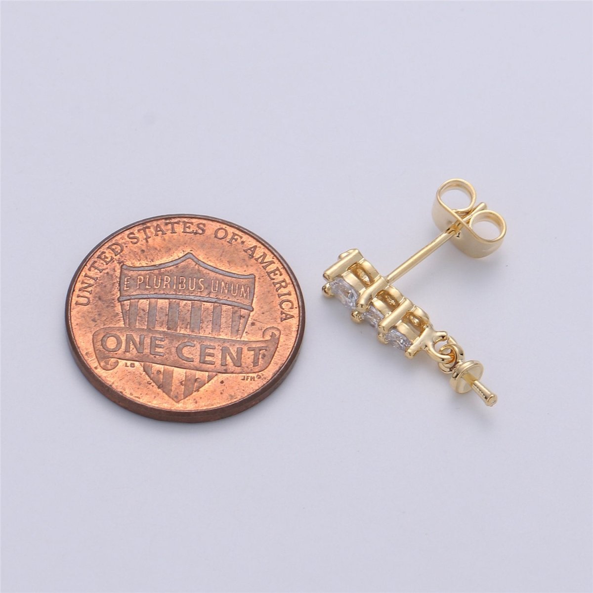 One Pair-14k Gold Filled Heart Post Earring Findings, DIY Earring Mount,Half Drilled Pearls Cubic Stud Earring Settings Component K-416 - DLUXCA