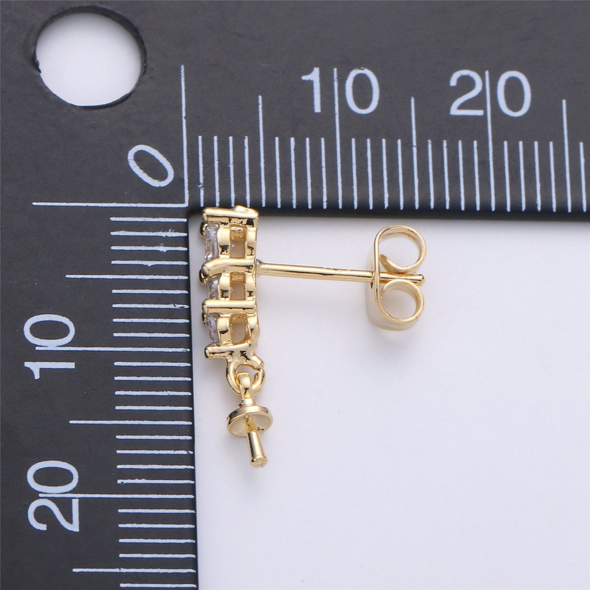 One Pair-14k Gold Filled Heart Post Earring Findings, DIY Earring Mount,Half Drilled Pearls Cubic Stud Earring Settings Component K-416 - DLUXCA