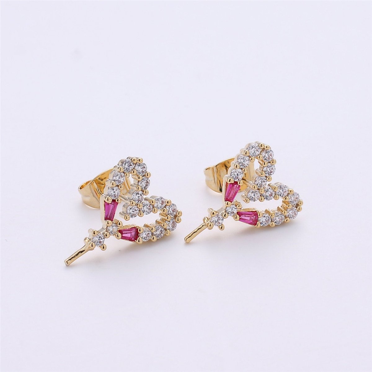 One Pair-14k Gold Filled Heart Post Earring Findings, DIY Earring Mount,Half Drilled Pearls Heart Stud Earring Settings Component K-415 - DLUXCA