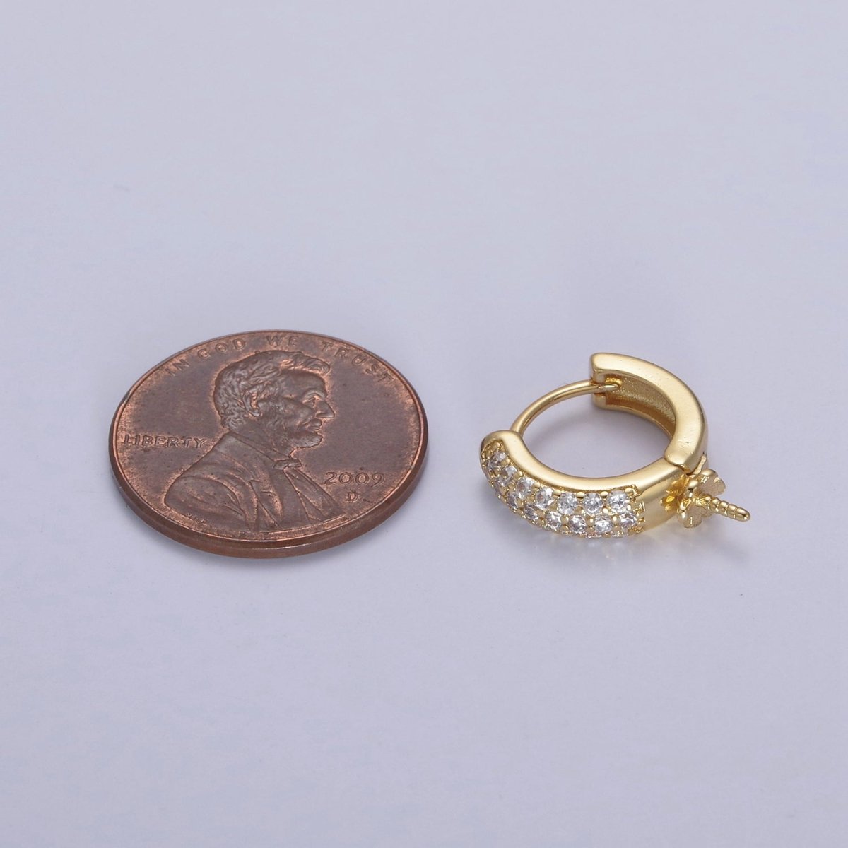 One Pair Gold Hoop Earring Finding DIY Pearl Peg Earring Mount Half Drilled Pearl Earring Settings L-681 - DLUXCA