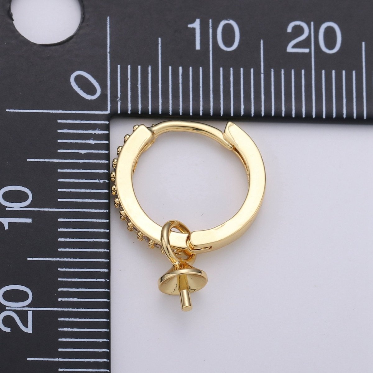 One Pair Micro Pave Gold Simple Loop Earring Findings, Hoop Earring Mounts,Half Drilled Pearl Peg Earring Component Supply L-387 K-494 - DLUXCA