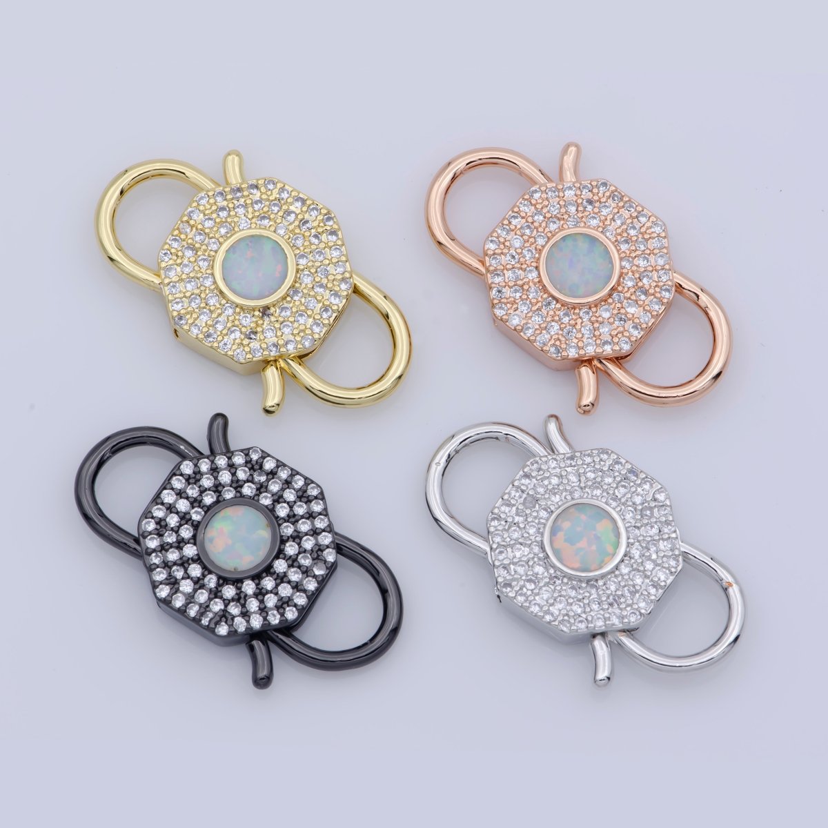 Opal Clasp Buckle Silver, Rose Gold, Black Interlock Micro pave Clasp Cubic Interlocking Clasp Fastener for Bracelet Necklace Jewelry Supply F-327 - DLUXCA