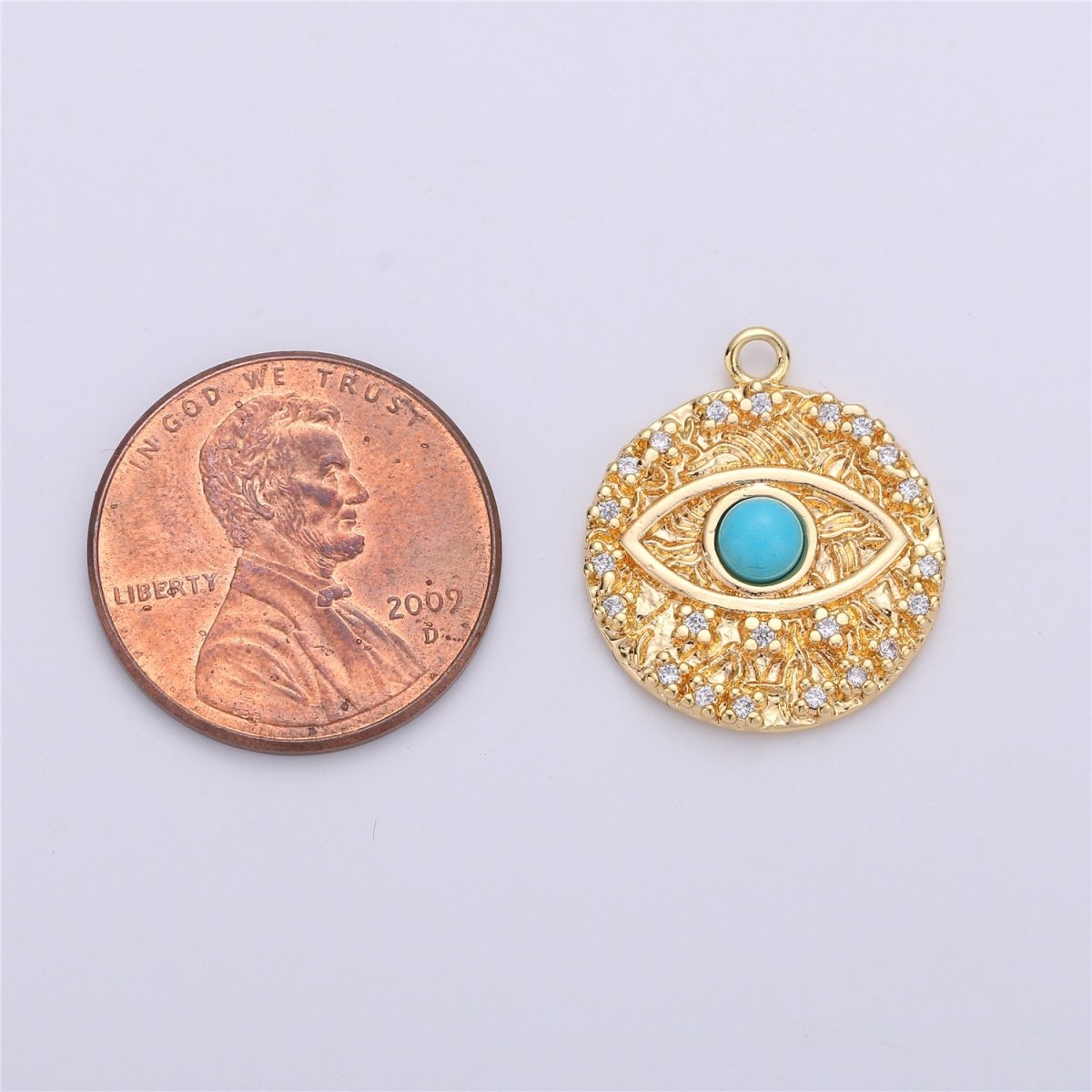 Opal Evil Eye Charm / Turquoise Evil Eye charm in Gold Filled for Necklace Bracelet Earring Charm for Jewelry Making Supply C-645,C-646 (OPAL) - DLUXCA