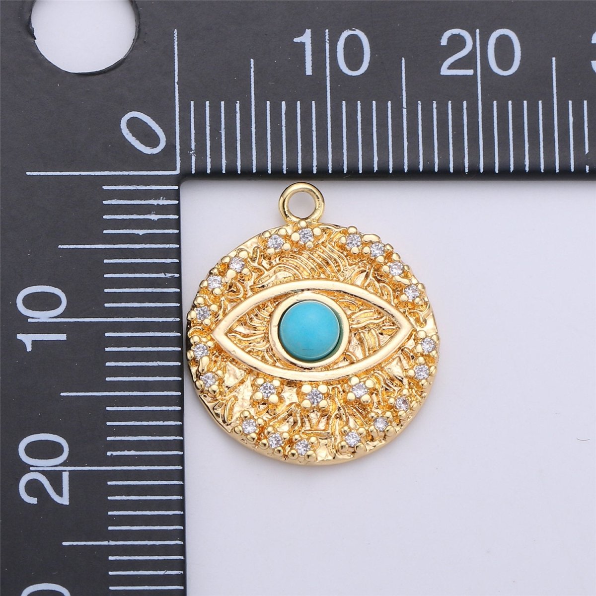 Opal Evil Eye Charm / Turquoise Evil Eye charm in Gold Filled for Necklace Bracelet Earring Charm for Jewelry Making Supply C-645,C-646 (OPAL) - DLUXCA