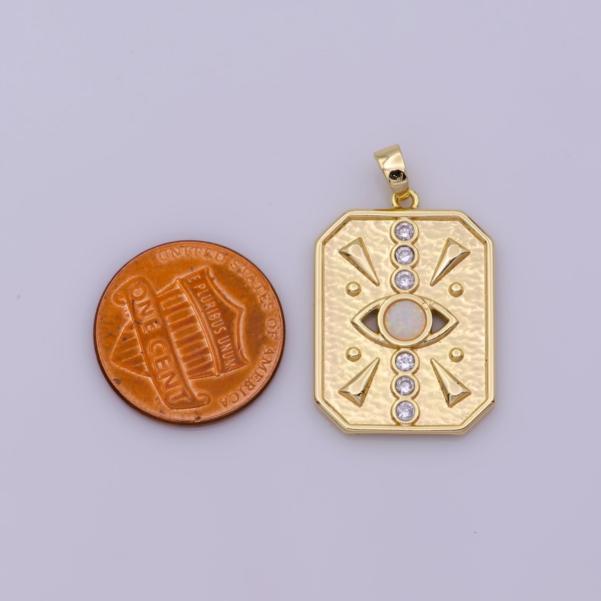 Opal Evil Eye Charms, Rectangle Tag Evil Eye Pendant Jewelry Gold Filled Amulet Pendant, Evil Eye, Good Luck Charms, Blue Lucky Charm N-497 N-498 - DLUXCA