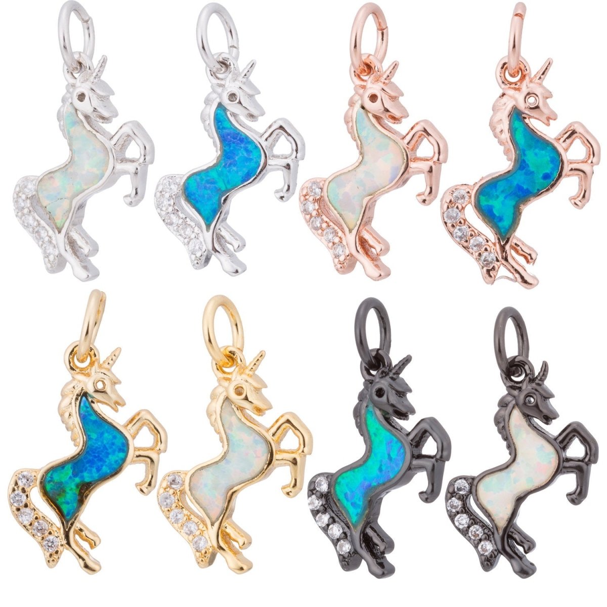 Opal Rose Gold Glitter Unicorn Cubic Zirconia Charm Pendant C-036 C-038 - DLUXCA