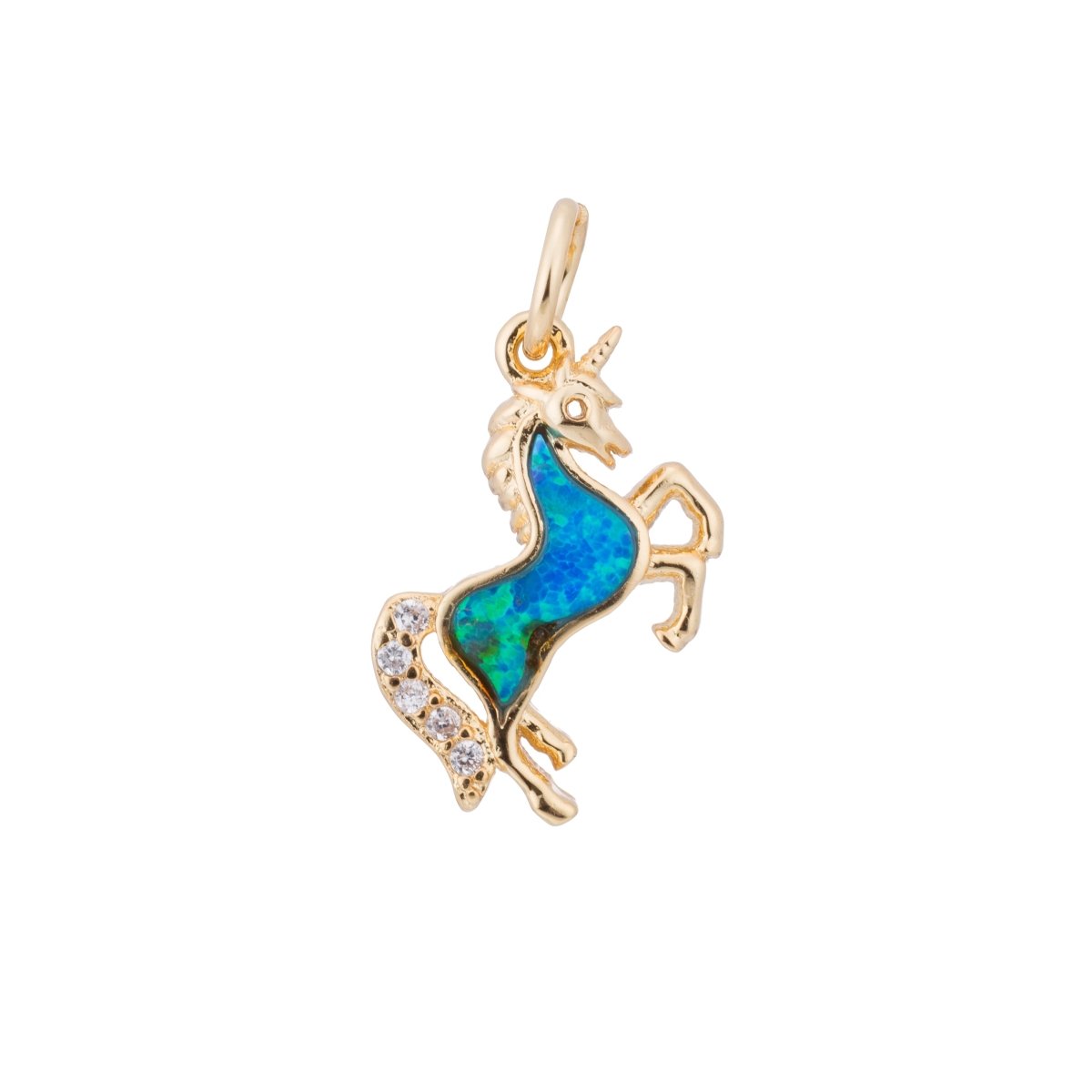 Opal Rose Gold Glitter Unicorn Cubic Zirconia Charm Pendant C-036 C-038 - DLUXCA