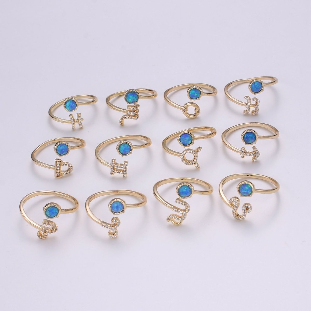 Opal Zodiac Ring Constellation Sign Cubic Zirconia Gold Ring, Astrology Sign Horoscope Ring Birthday Personalized Valentines day Gift - DLUXCA
