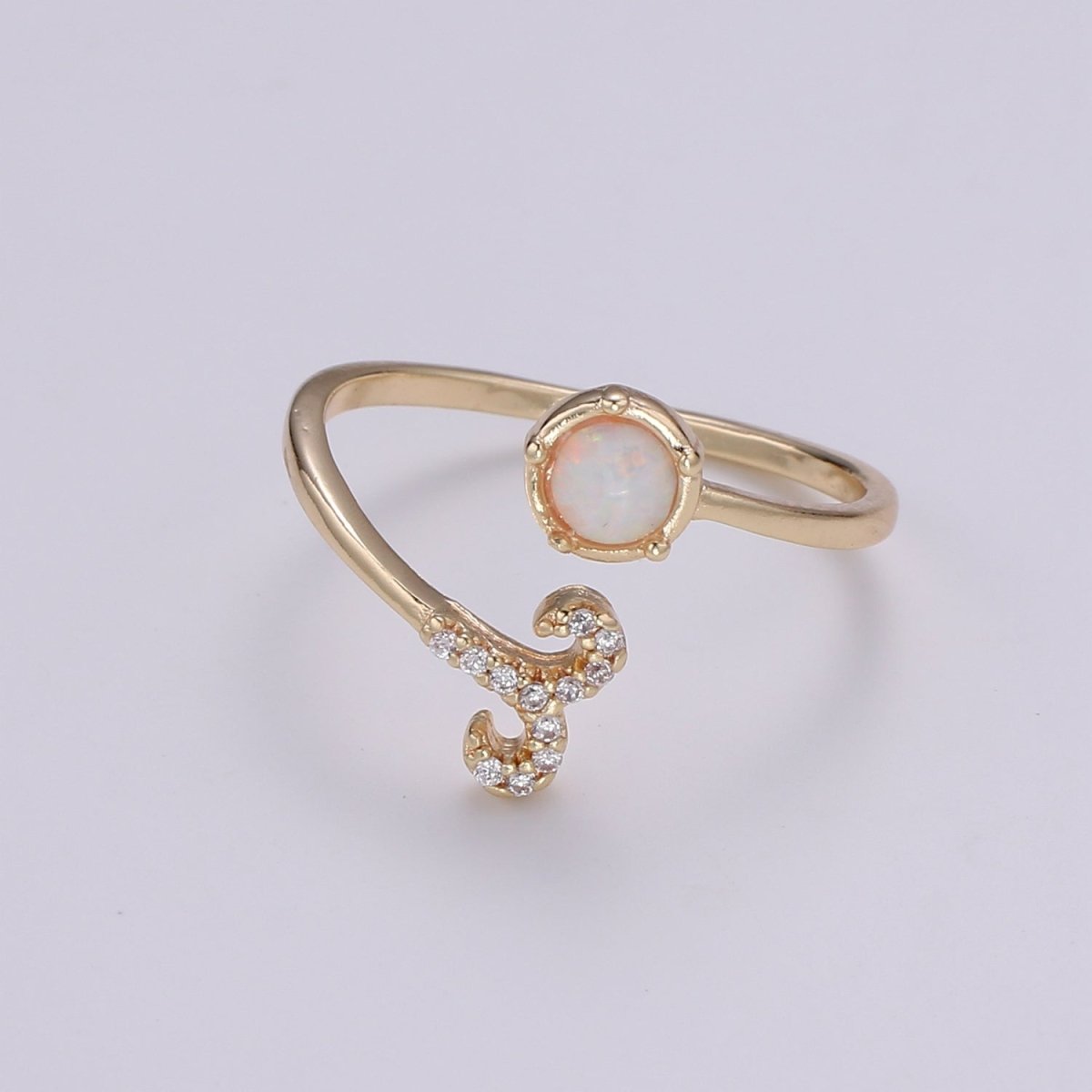 Opal Zodiac Ring Constellation Sign Cubic Zirconia Gold Ring, Astrology Sign Horoscope Ring Birthday Personalized Valentines day Gift - DLUXCA