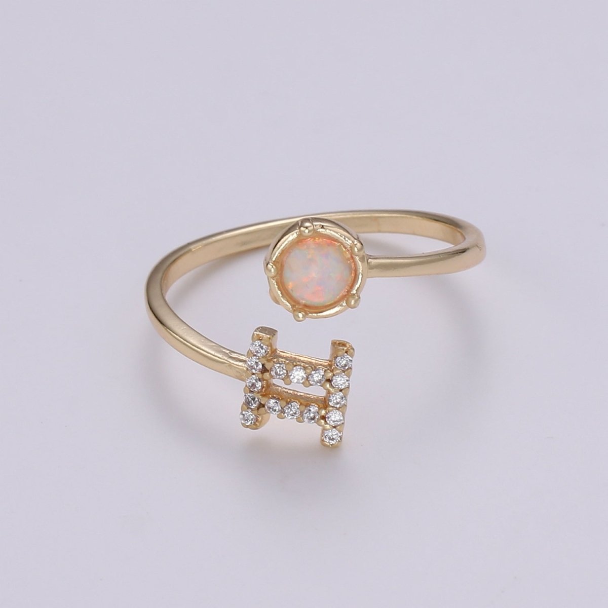 Opal Zodiac Ring Constellation Sign Cubic Zirconia Gold Ring, Astrology Sign Horoscope Ring Birthday Personalized Valentines day Gift - DLUXCA