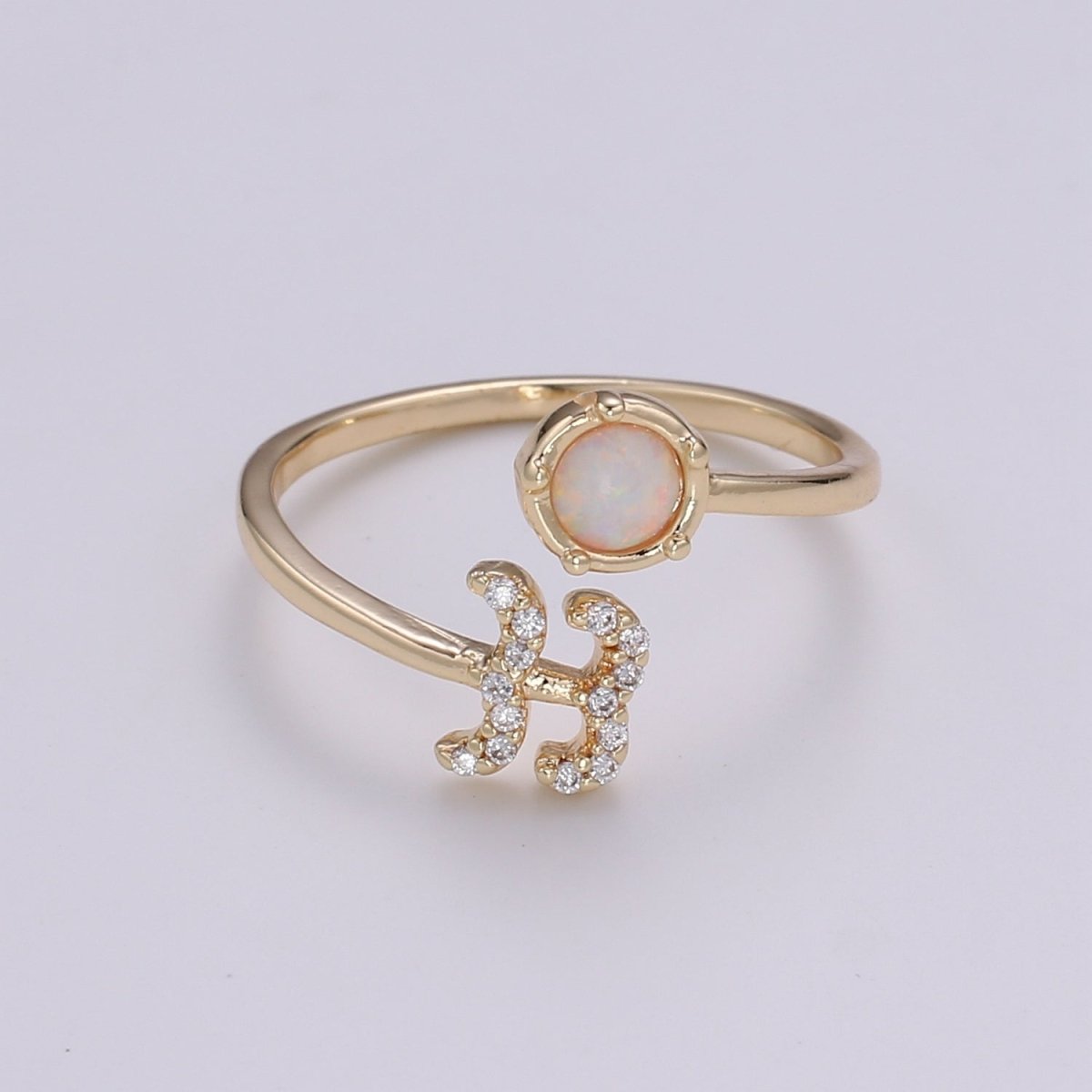 Opal Zodiac Ring Constellation Sign Cubic Zirconia Gold Ring, Astrology Sign Horoscope Ring Birthday Personalized Valentines day Gift - DLUXCA