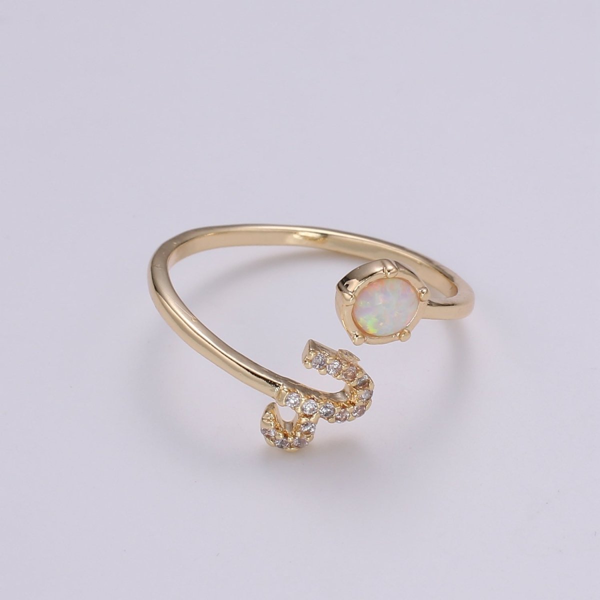 Opal Zodiac Ring Constellation Sign Cubic Zirconia Gold Ring, Astrology Sign Horoscope Ring Birthday Personalized Valentines day Gift - DLUXCA