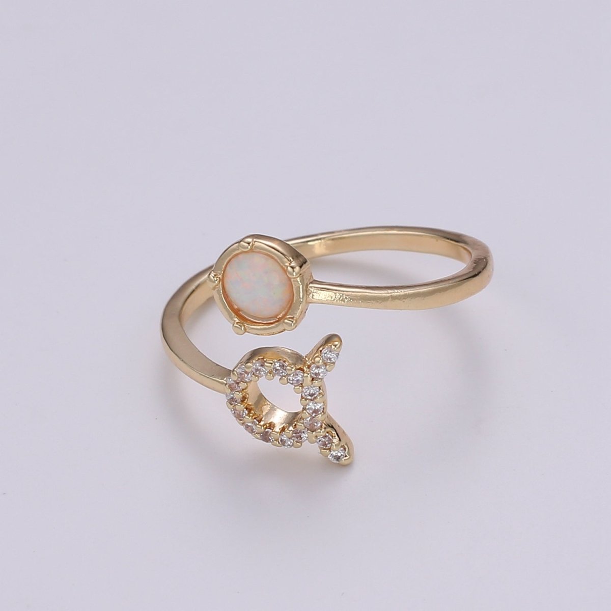 Opal Zodiac Ring Constellation Sign Cubic Zirconia Gold Ring, Astrology Sign Horoscope Ring Birthday Personalized Valentines day Gift - DLUXCA