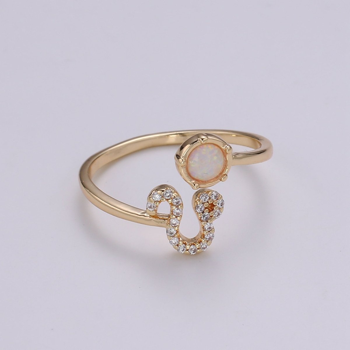 Opal Zodiac Ring Constellation Sign Cubic Zirconia Gold Ring, Astrology Sign Horoscope Ring Birthday Personalized Valentines day Gift - DLUXCA