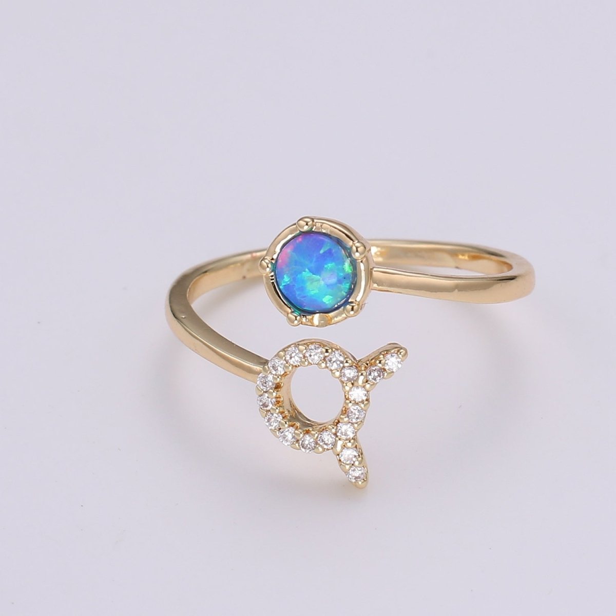 Opal Zodiac Ring Constellation Sign Cubic Zirconia Gold Ring, Astrology Sign Horoscope Ring Birthday Personalized Valentines day Gift - DLUXCA