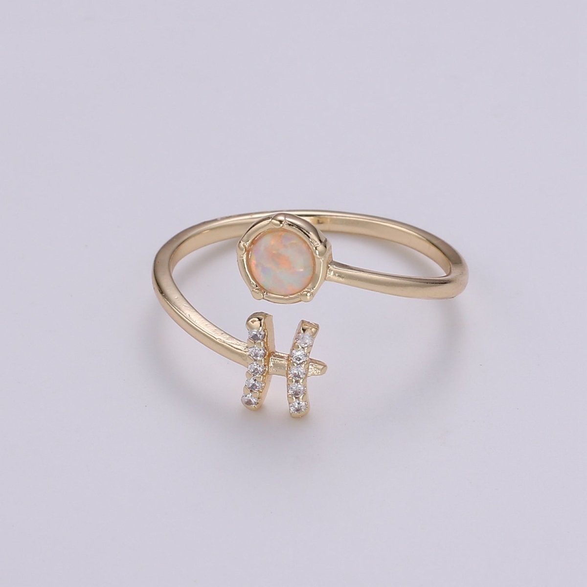 Opal Zodiac Ring Constellation Sign Cubic Zirconia Gold Ring, Astrology Sign Horoscope Ring Birthday Personalized Valentines day Gift - DLUXCA