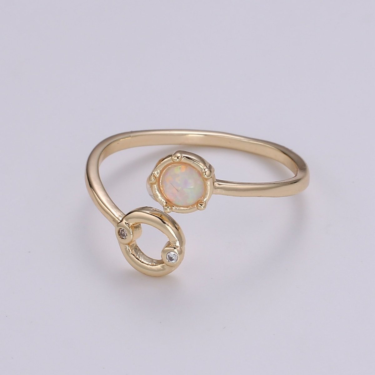 Opal Zodiac Ring Constellation Sign Cubic Zirconia Gold Ring, Astrology Sign Horoscope Ring Birthday Personalized Valentines day Gift - DLUXCA