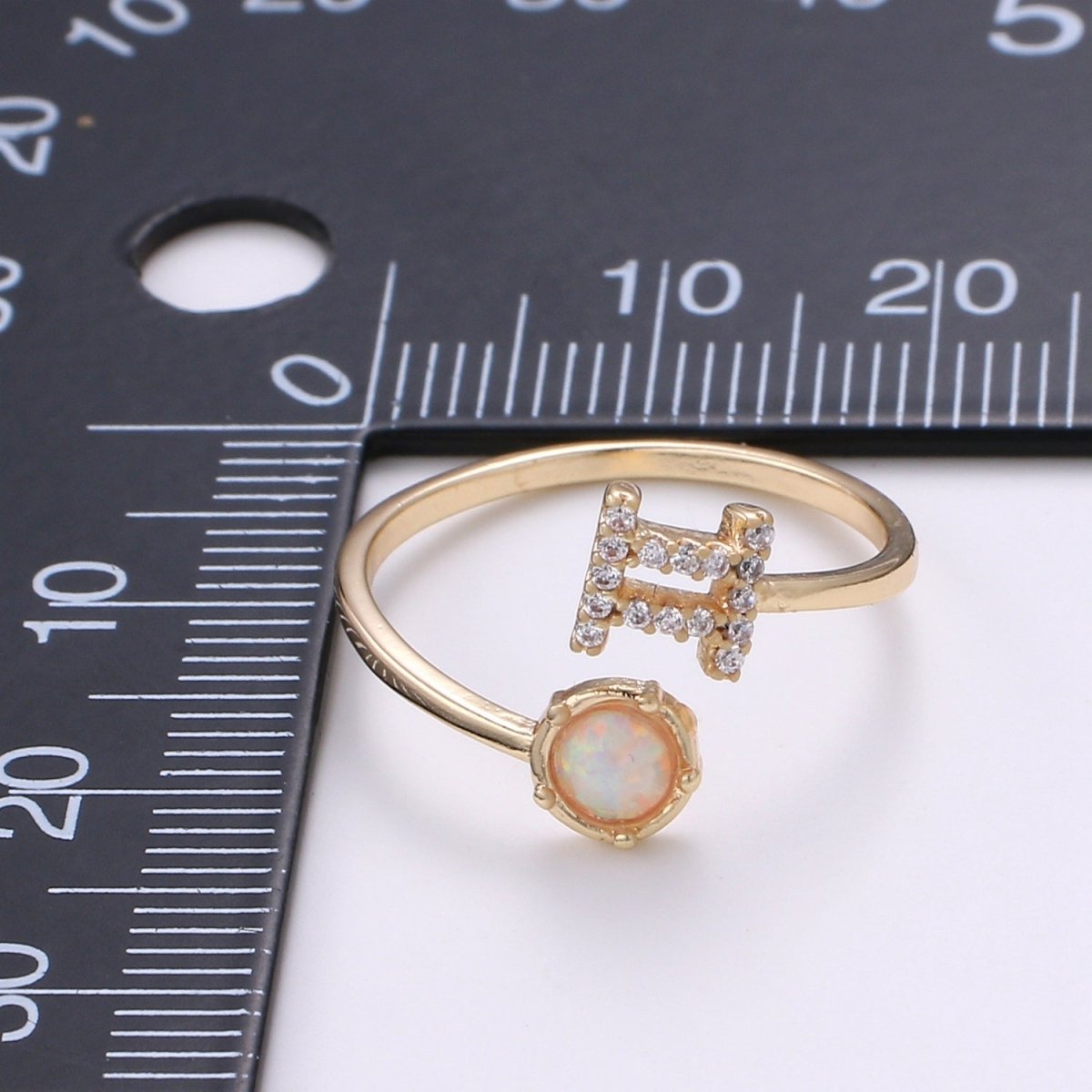 Opal Zodiac Ring Constellation Sign Cubic Zirconia Gold Ring, Astrology Sign Horoscope Ring Birthday Personalized Valentines day Gift - DLUXCA