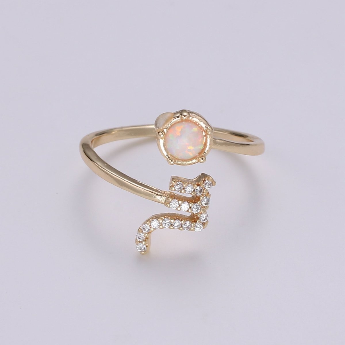 Opal Zodiac Ring Constellation Sign Cubic Zirconia Gold Ring, Astrology Sign Horoscope Ring Birthday Personalized Valentines day Gift - DLUXCA