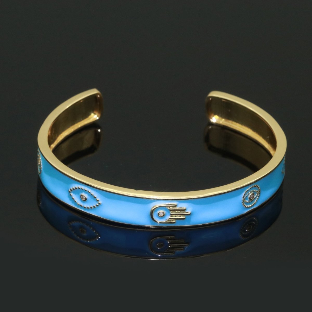 Open Adjustable Bracelet Enamel Hamsa Hand Bangle Bracelet Wholesale Stacking Gold Bracelet Fashion Jewelry | WA-130 to WA-139 Clearance Pricing - DLUXCA