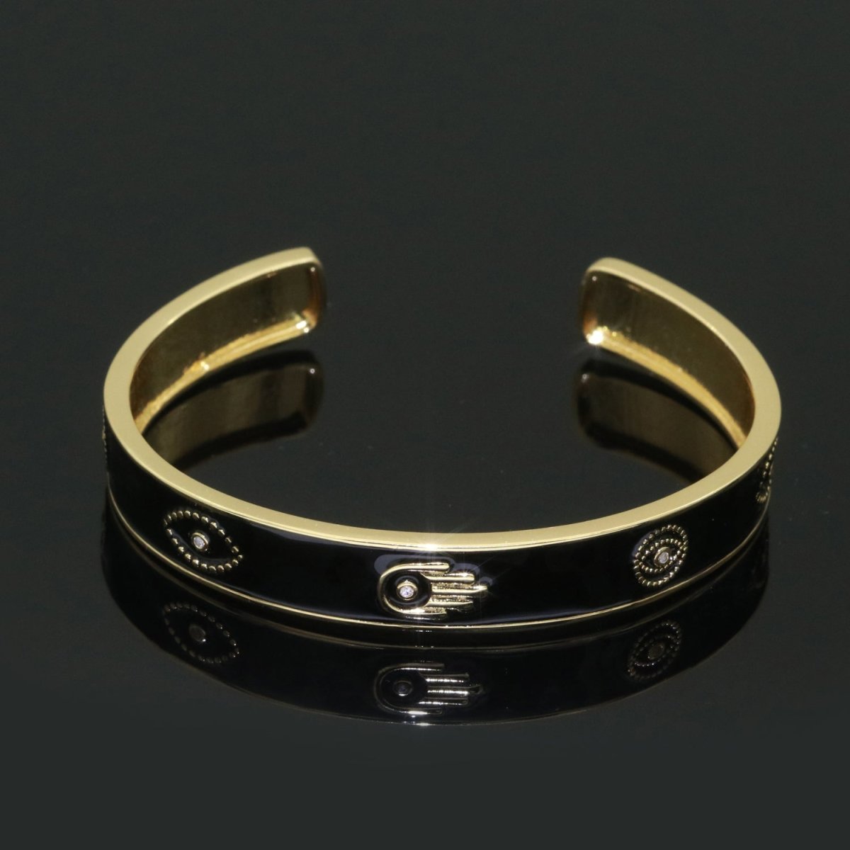 Open Adjustable Bracelet Enamel Hamsa Hand Bangle Bracelet Wholesale Stacking Gold Bracelet Fashion Jewelry | WA-130 to WA-139 Clearance Pricing - DLUXCA