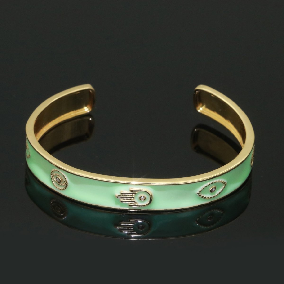 Open Adjustable Bracelet Enamel Hamsa Hand Bangle Bracelet Wholesale Stacking Gold Bracelet Fashion Jewelry | WA-130 to WA-139 Clearance Pricing - DLUXCA