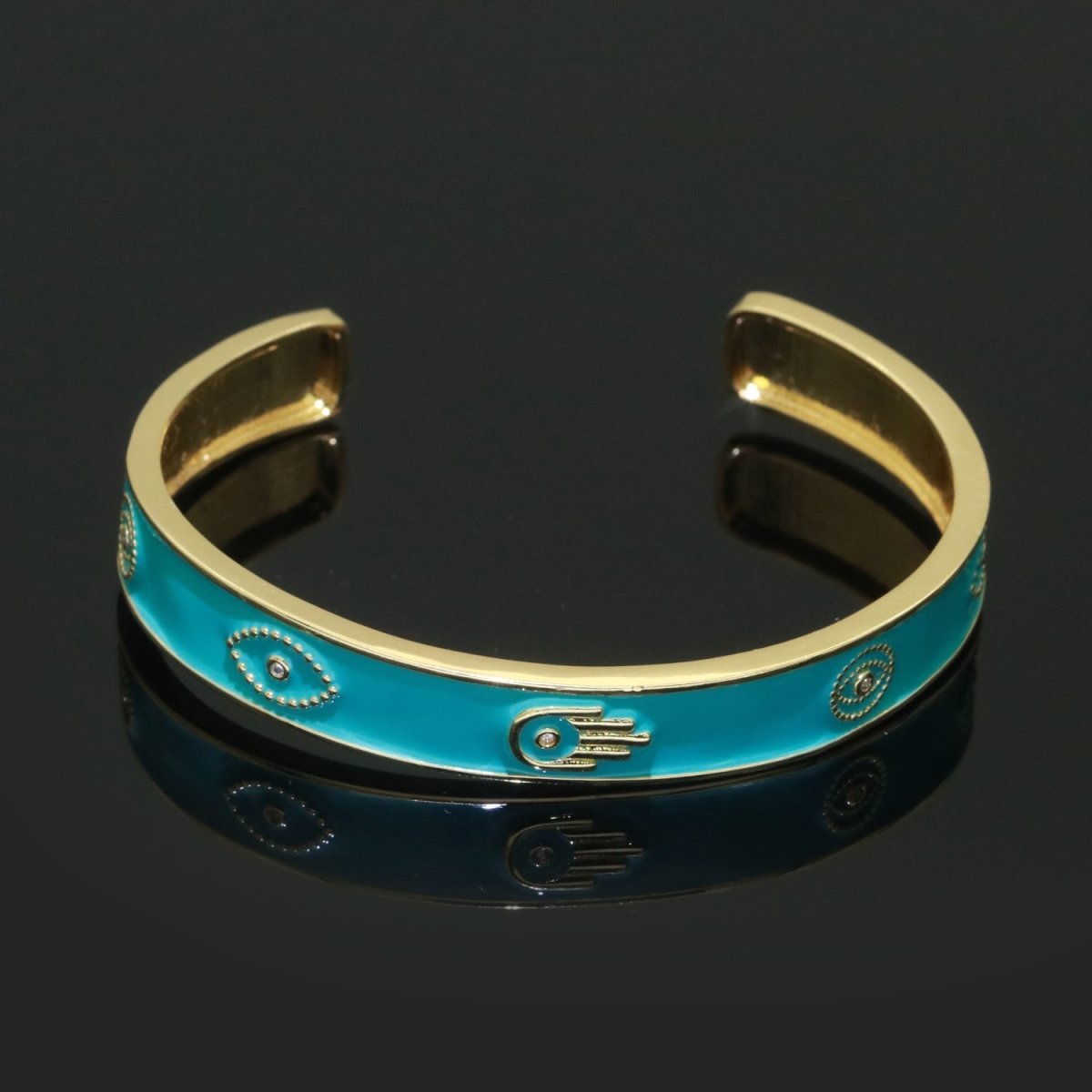 Open Adjustable Bracelet Enamel Hamsa Hand Bangle Bracelet Wholesale Stacking Gold Bracelet Fashion Jewelry | WA-130 to WA-139 Clearance Pricing - DLUXCA