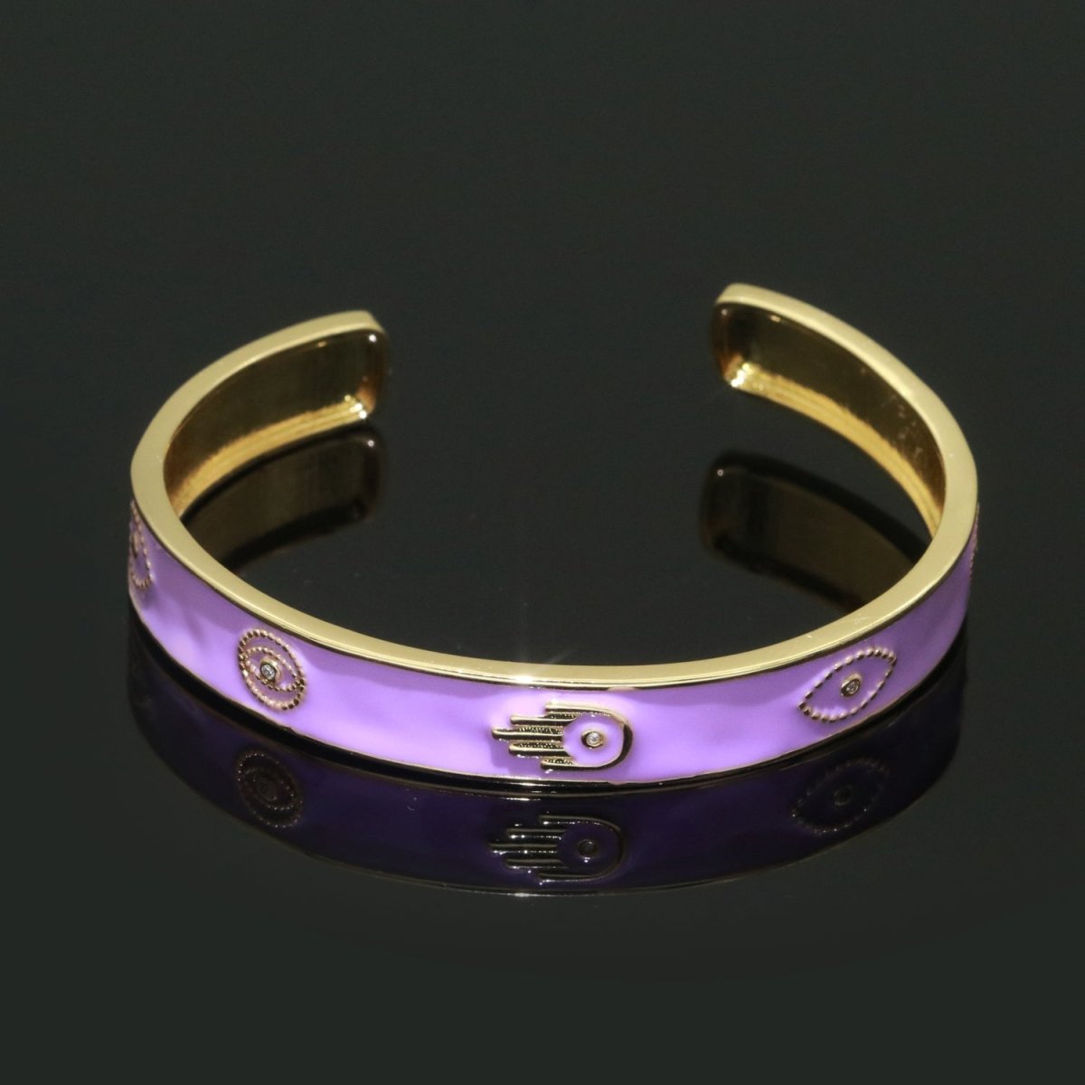 Open Adjustable Bracelet Enamel Hamsa Hand Bangle Bracelet Wholesale Stacking Gold Bracelet Fashion Jewelry | WA-130 to WA-139 Clearance Pricing - DLUXCA