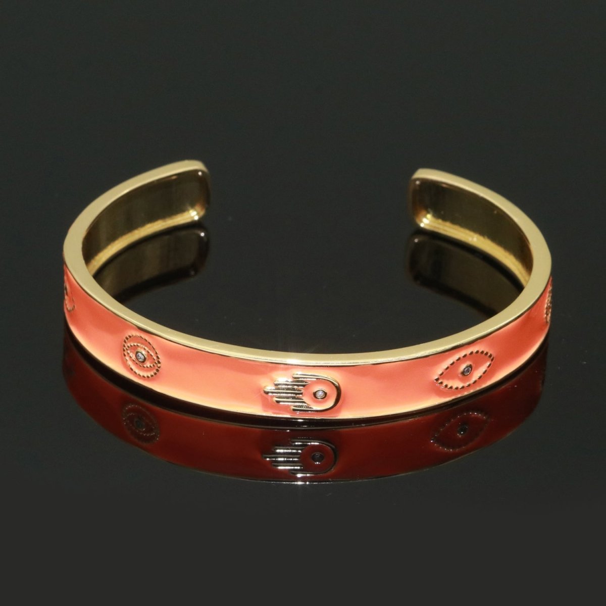 Open Adjustable Bracelet Enamel Hamsa Hand Bangle Bracelet Wholesale Stacking Gold Bracelet Fashion Jewelry | WA-130 to WA-139 Clearance Pricing - DLUXCA