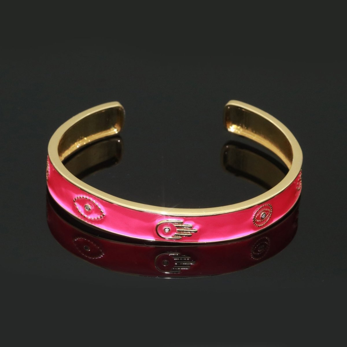 Open Adjustable Bracelet Enamel Hamsa Hand Bangle Bracelet Wholesale Stacking Gold Bracelet Fashion Jewelry | WA-130 to WA-139 Clearance Pricing - DLUXCA