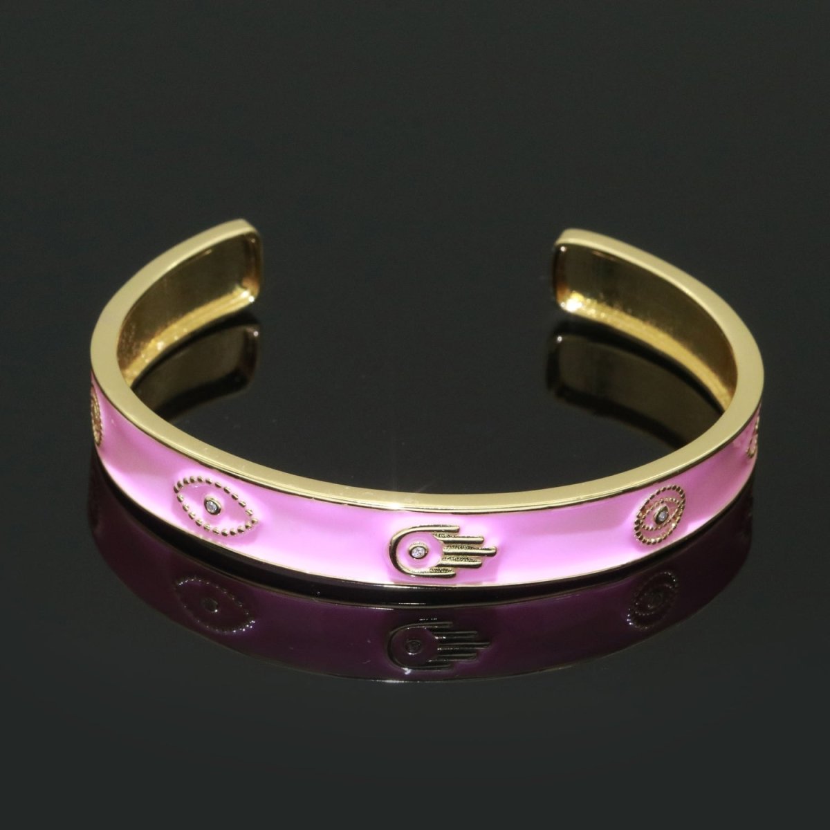 Open Adjustable Bracelet Enamel Hamsa Hand Bangle Bracelet Wholesale Stacking Gold Bracelet Fashion Jewelry | WA-130 to WA-139 Clearance Pricing - DLUXCA