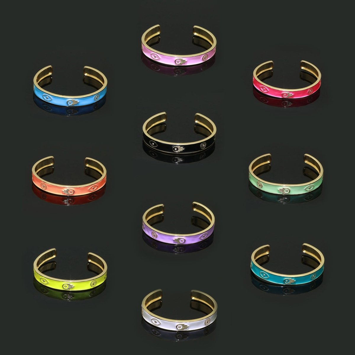Open Adjustable Bracelet Enamel Hamsa Hand Bangle Bracelet Wholesale Stacking Gold Bracelet Fashion Jewelry | WA-130 to WA-139 Clearance Pricing - DLUXCA