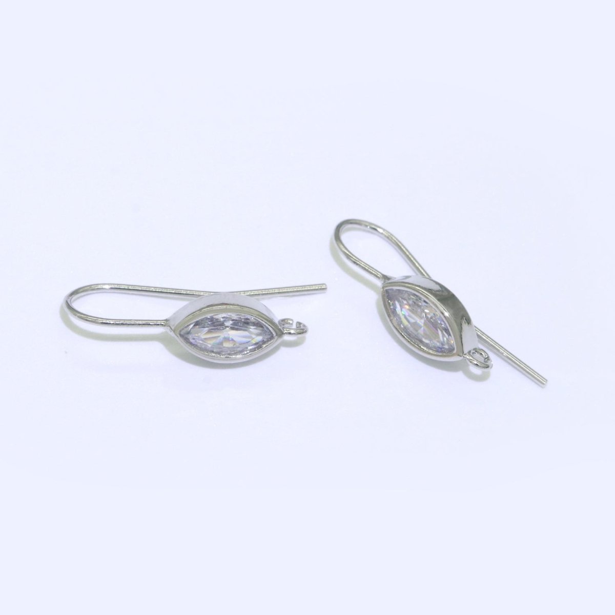 Open Link French Hook Earrings in Gold, Fish Hook Earring Eye CZ Earring Minimalist Jewelry Making Supply L-496 L-497 - DLUXCA