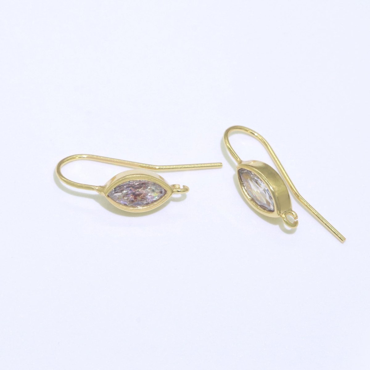 Open Link French Hook Earrings in Gold, Fish Hook Earring Eye CZ Earring Minimalist Jewelry Making Supply L-496 L-497 - DLUXCA