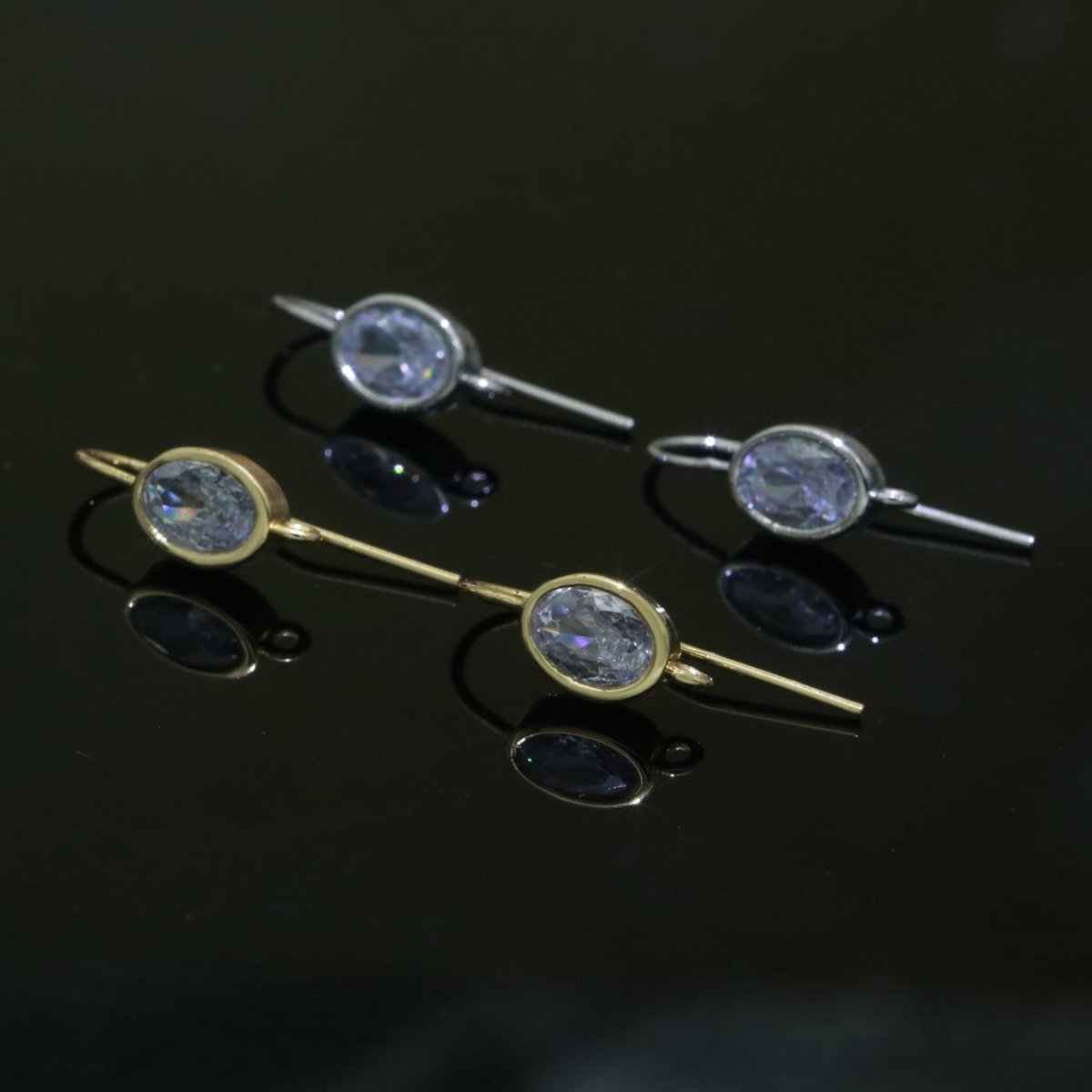 Open Link French Hook Earrings in Gold, Fish Hook Earring Tear Drop CZ Earring Minimalist Jewelry Making Supply L-498 L-499 - DLUXCA