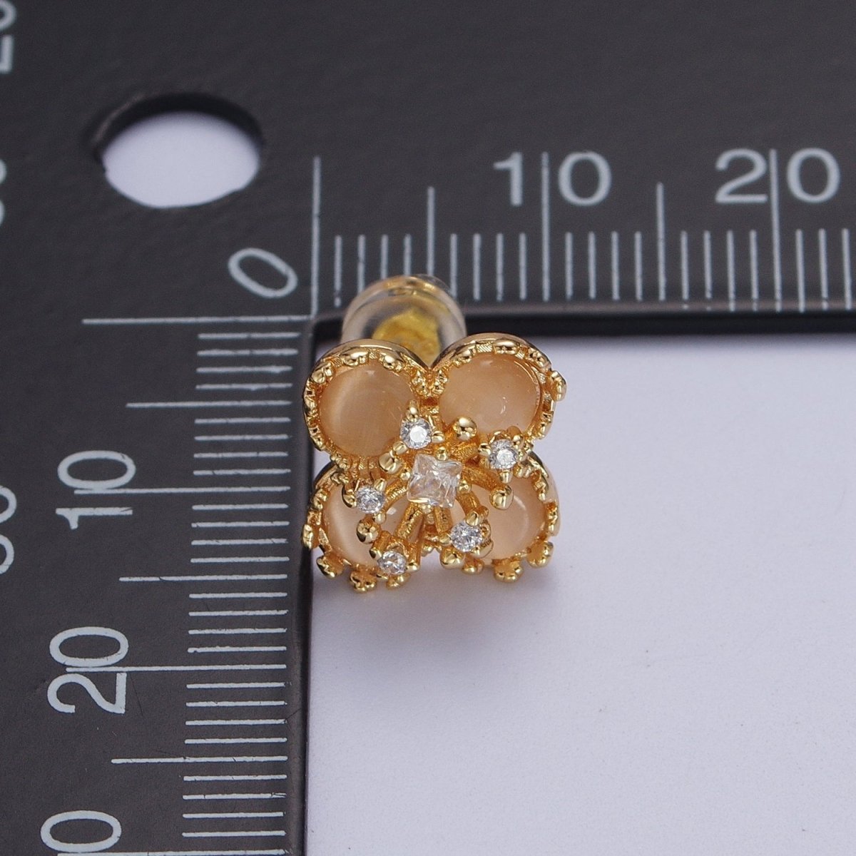 Orange Cats Eye Hibiscus Botanical Flower Mini Gold Stud Earrings | Y-178 - DLUXCA