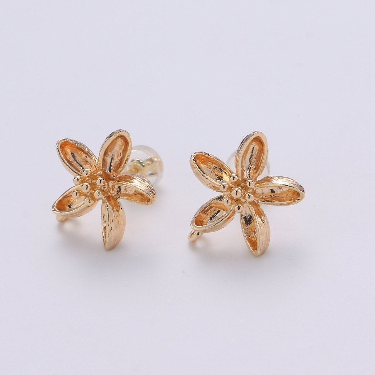 Orchid Flower Stud Earring Gold Vermeil Floral Earring Jewelry Component for Christmas Gift K-399 - DLUXCA